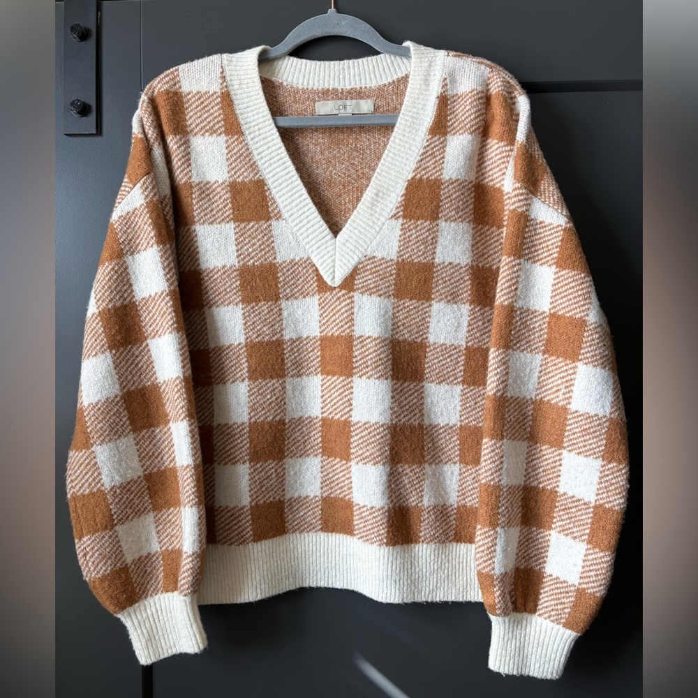 LOFT Textured Knit Sweater in Cream and Brown